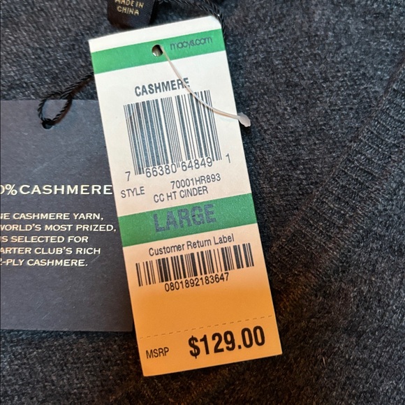 Charter Club Dark Gray V-Neck cashmere Sweater - Picture 3 of 6